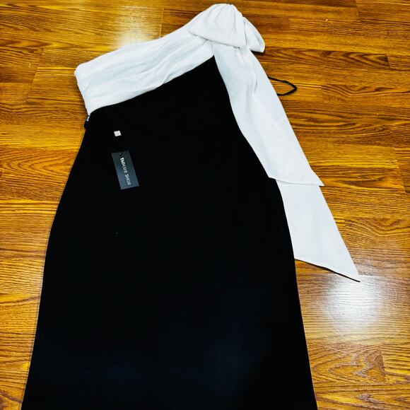 Tadashi Shoji Rigel Black White One Shoulder Dress NWT Formal Cocktail size L - Picture 14 of 14